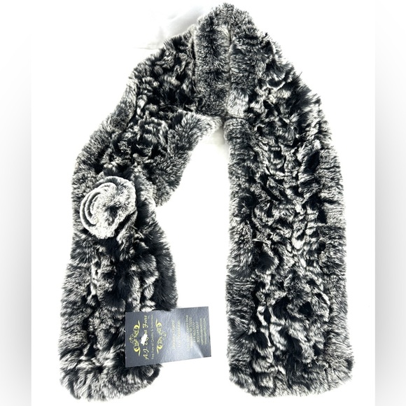 Real Rex Rabbit Fur Gray Ombre Wrap Scarf Winter Warm Rosette Fluffy Soft - Picture 3 of 6